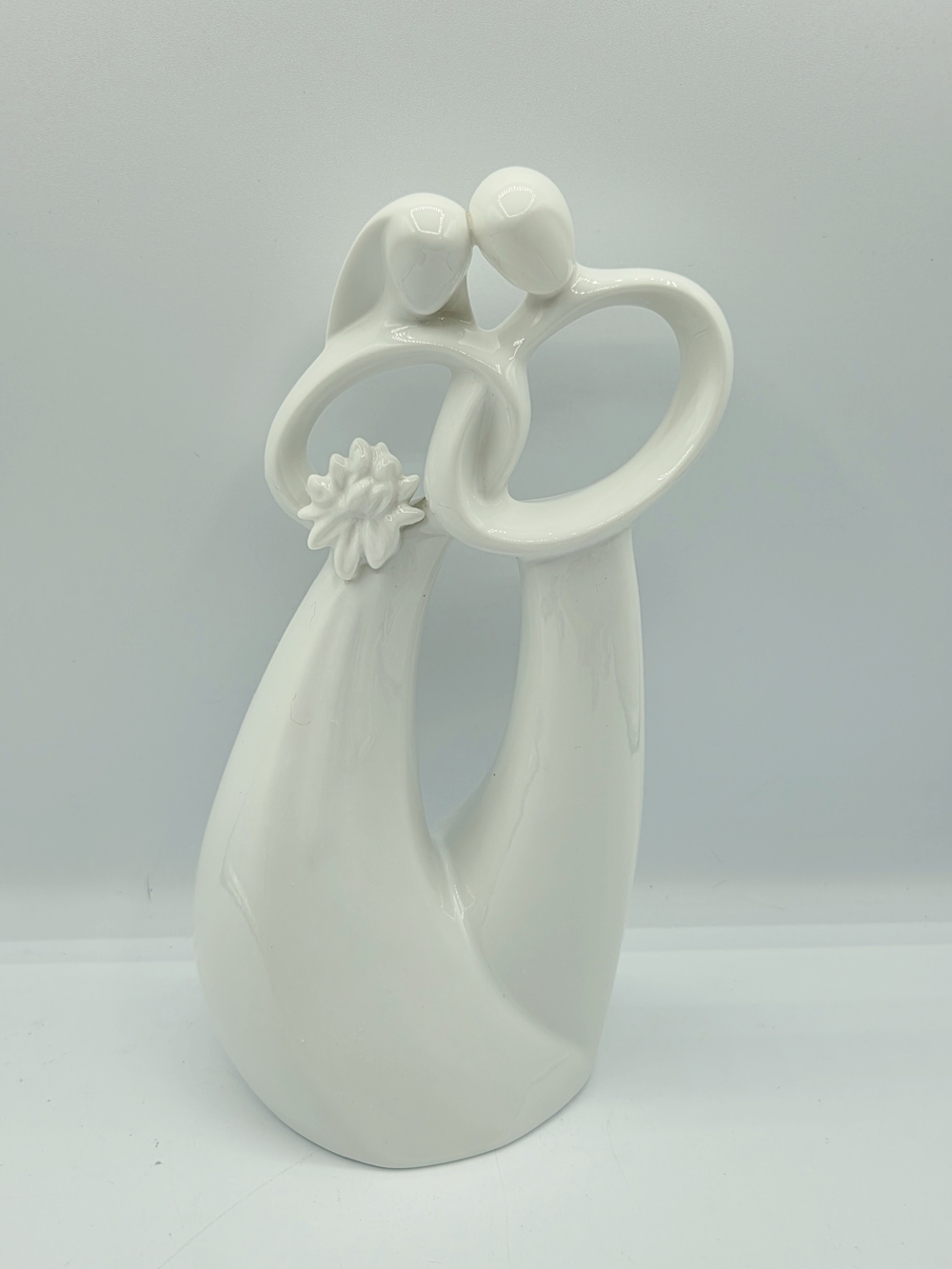 Ceramic Of Love Couple Sculpture - White Home Art Figurine